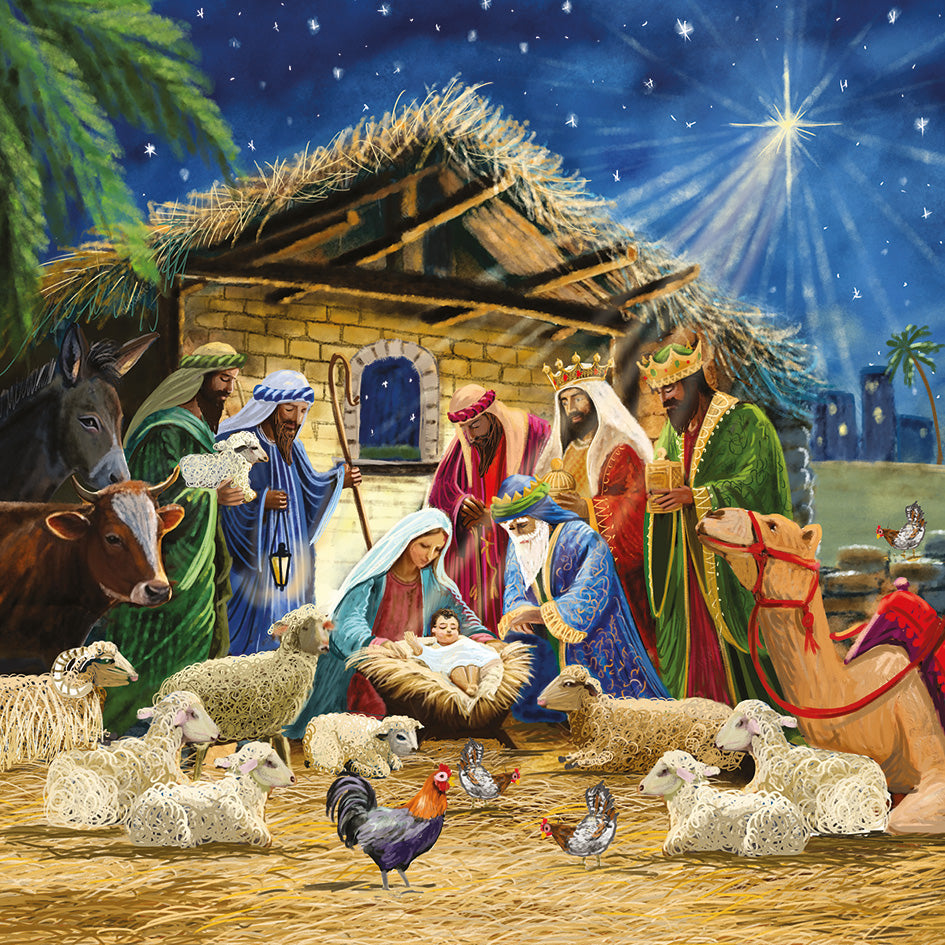 New 'Classic Nativity' Charity Christmas Cards (Pack of 10) Welsh and English Message Inside