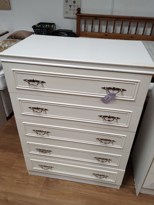 White Chest Of Drawers - 5 Drawers With Metal Handles (2 Available)