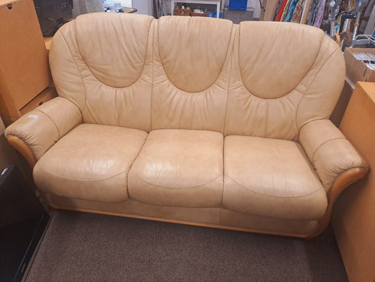 3 Seater Leather Sofa - Beige