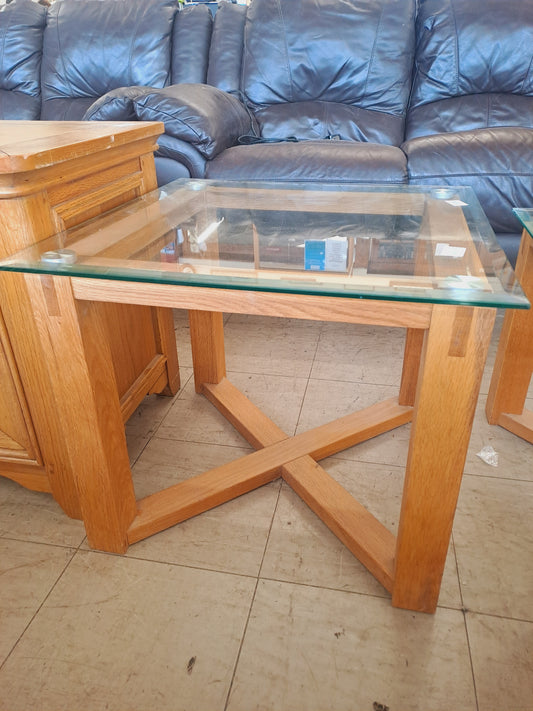 Oak Glass Topped Table - Square