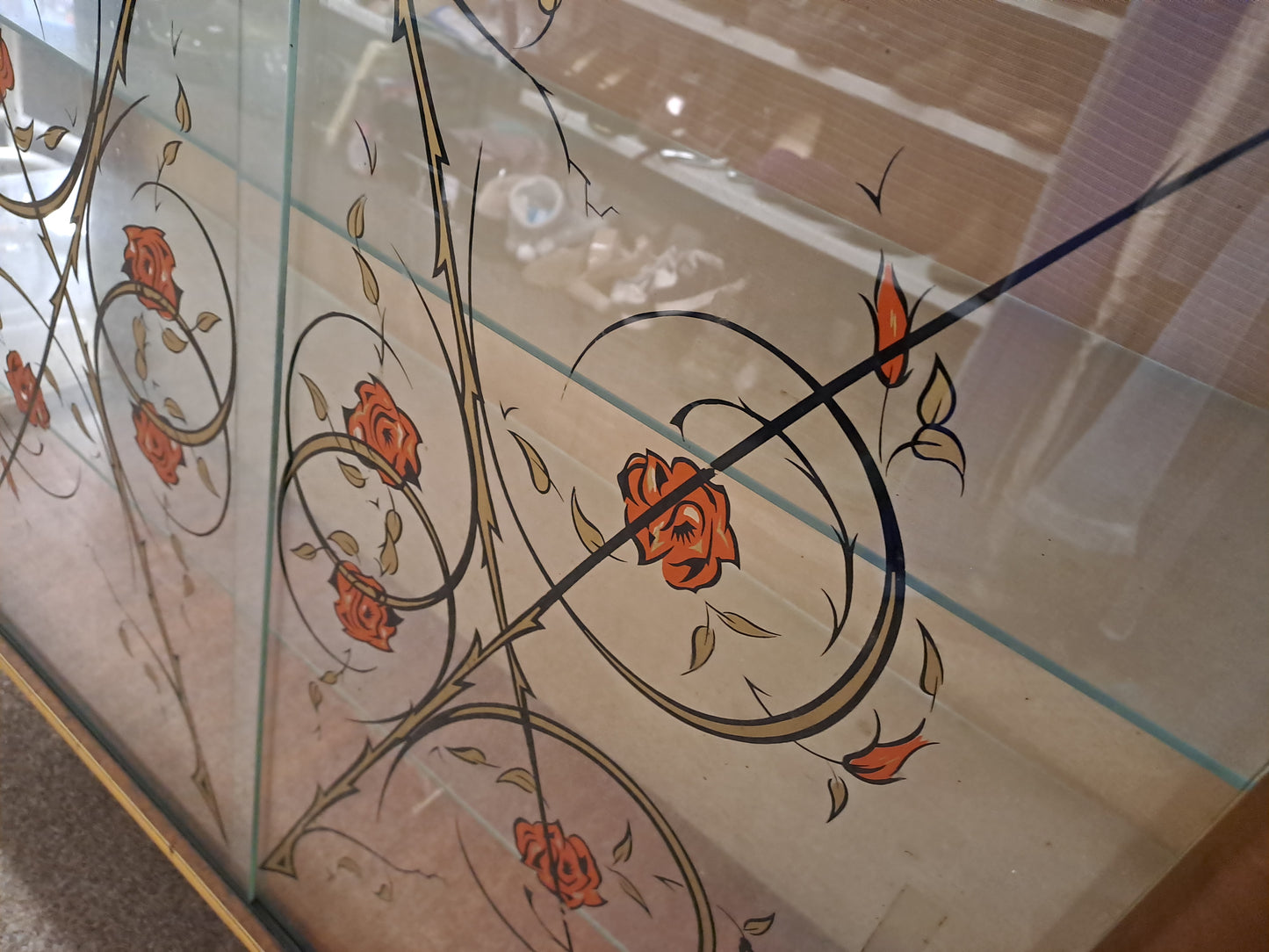 Vintage Floral Glass Cabinet