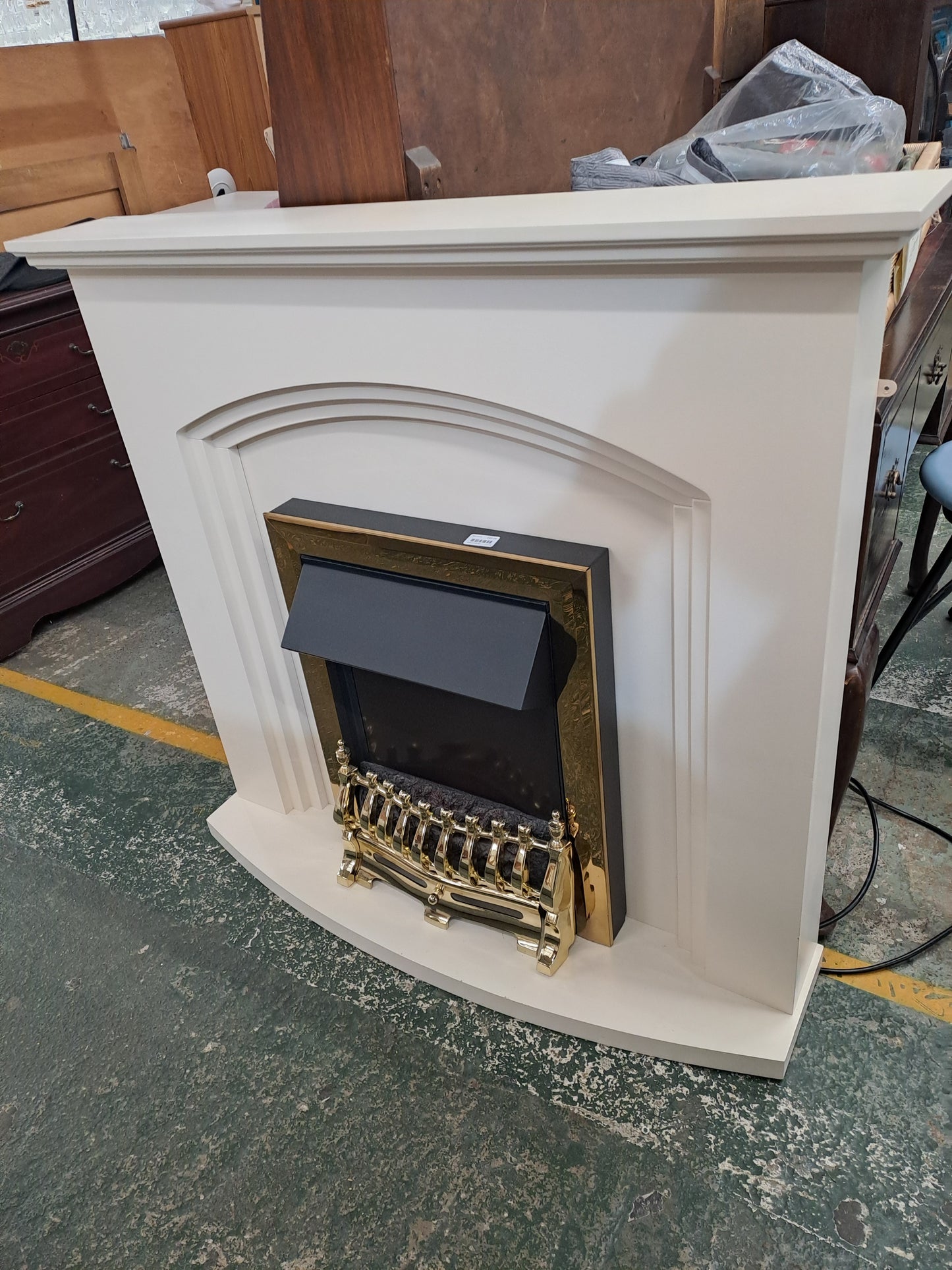 White Brass effect Electric Fire suite