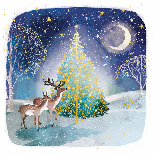 New 'Moonlit Tree' Foil Charity Christmas Cards (Pack of 10) Welsh and English Message Inside