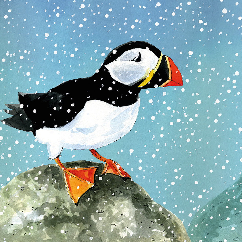 'Winter Puffin' Charity Christmas Cards (Pack of 10) Welsh and English Message Inside