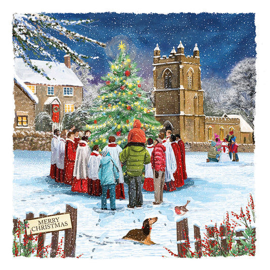 New 'Carols around the Tree' Charity Christmas Cards (Pack of 10) Welsh and English Message Inside