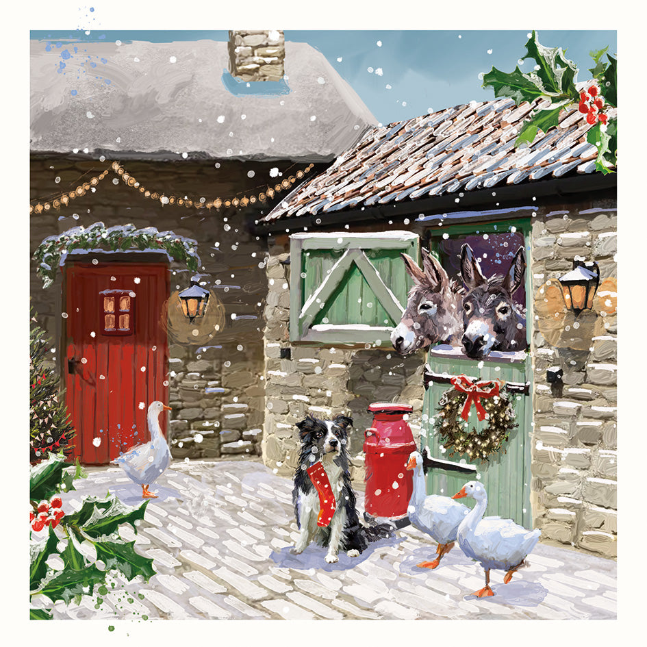 New 'Farmyard Friends' Charity Christmas Cards (Pack of 10) Welsh and English Message Inside