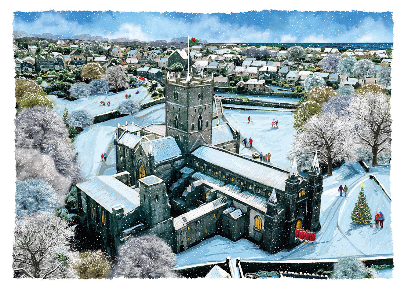 'St David's Cathedral At Christmas' Charity Christmas Cards (Pack of 10) Welsh and English Message Inside