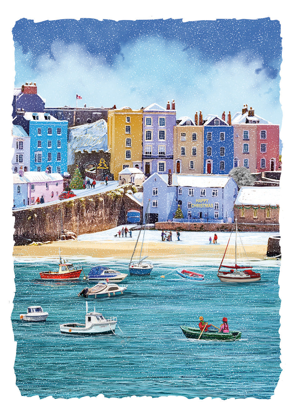 'Christmas at Tenby Harbour' Charity Christmas Cards (Pack of 10) Welsh and English Message Inside