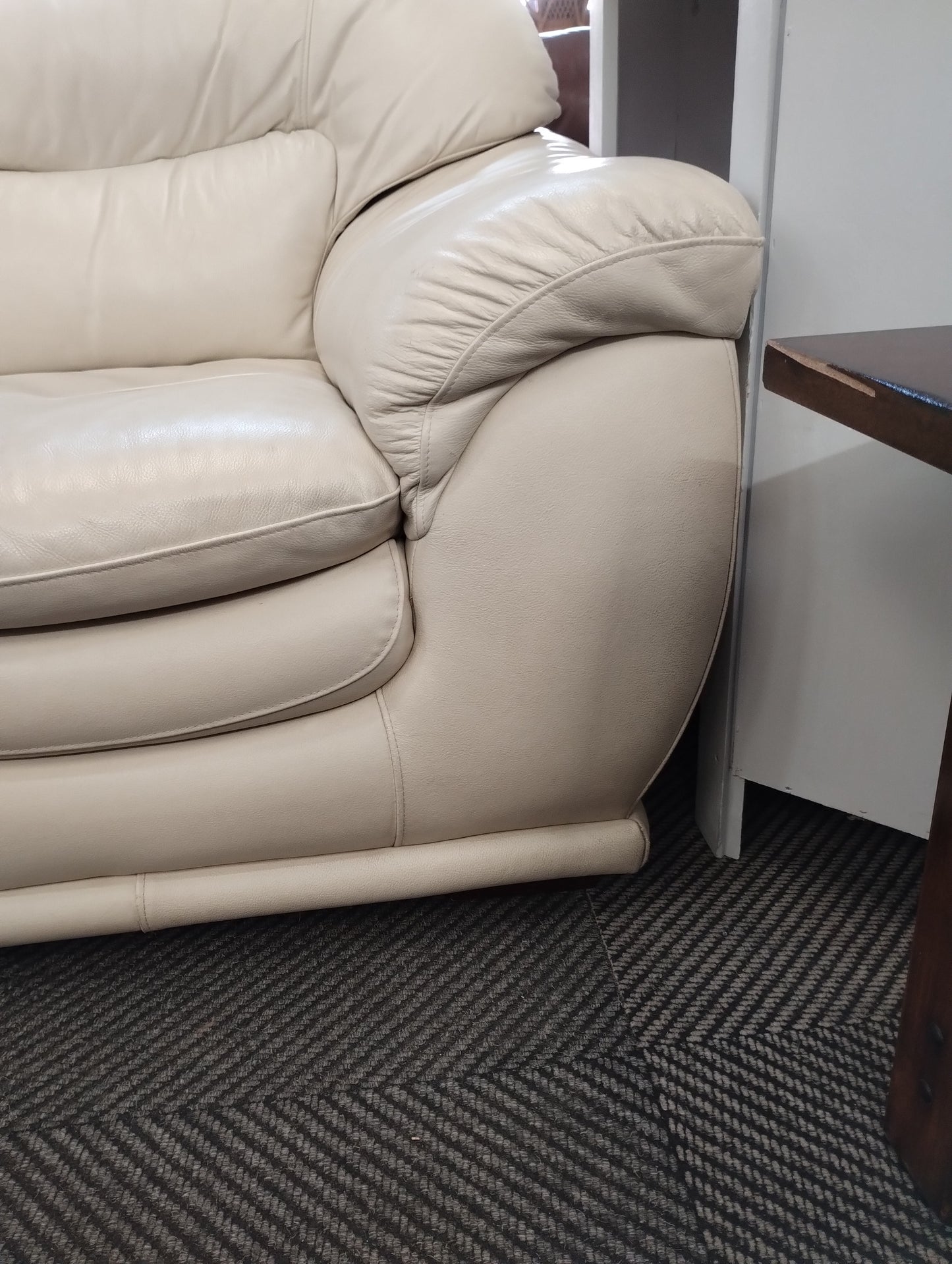 Cream Leather 3 Seater Sofa