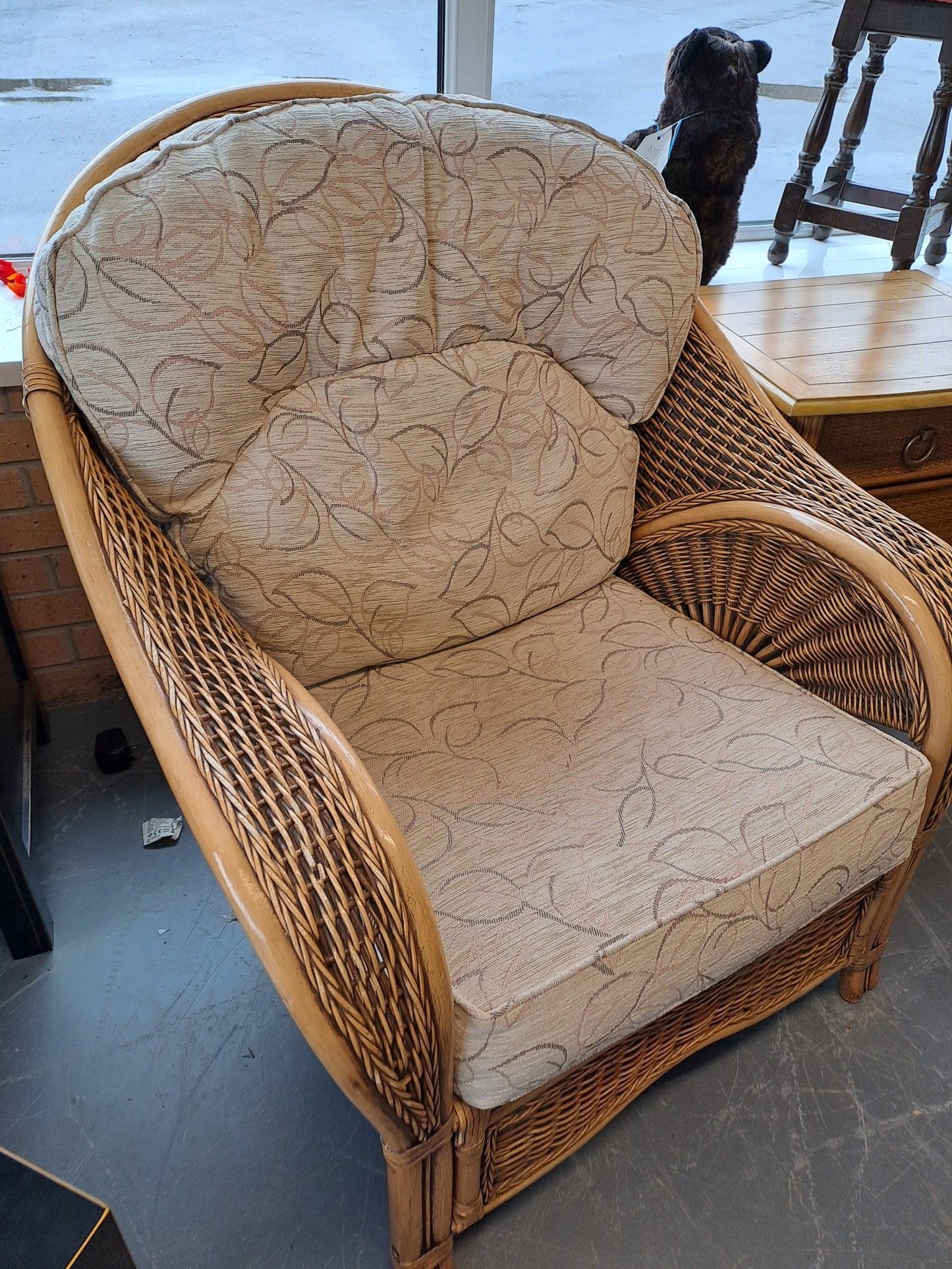 Cane/Wicker armchairs & footstool